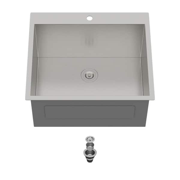 25 in. x 22 in. x 12 in. 16 Gauge T304 Stainless Steel Drop-In Topmount Utility Sink with Drain Strainer