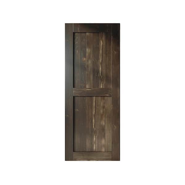 HOMACER 42 in. x 96 in. H-Frame Ebony Solid Natural Pine Wood Panel Interior Sliding Barn Door Slab with Frame