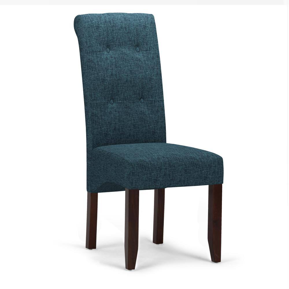 High-Back Denim Blue Linen Parsons Side Chair