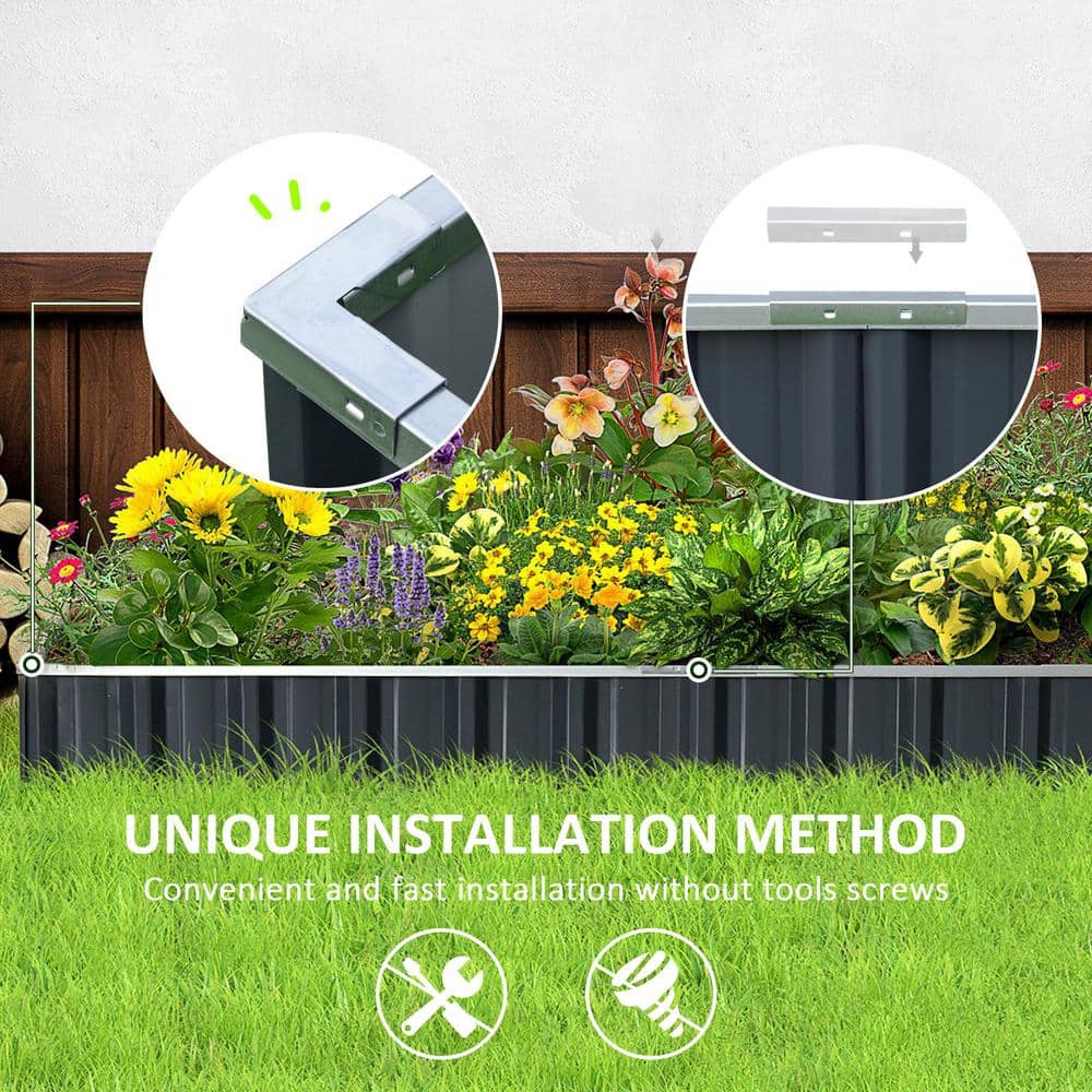 Dark Grey Metal Raised Garden Bed Planter Box