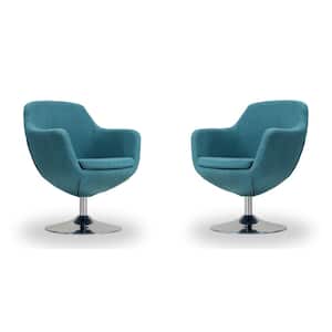 Caisson Blue and Polished Chrome Twill Swivel Accent Chair (Set of 2)