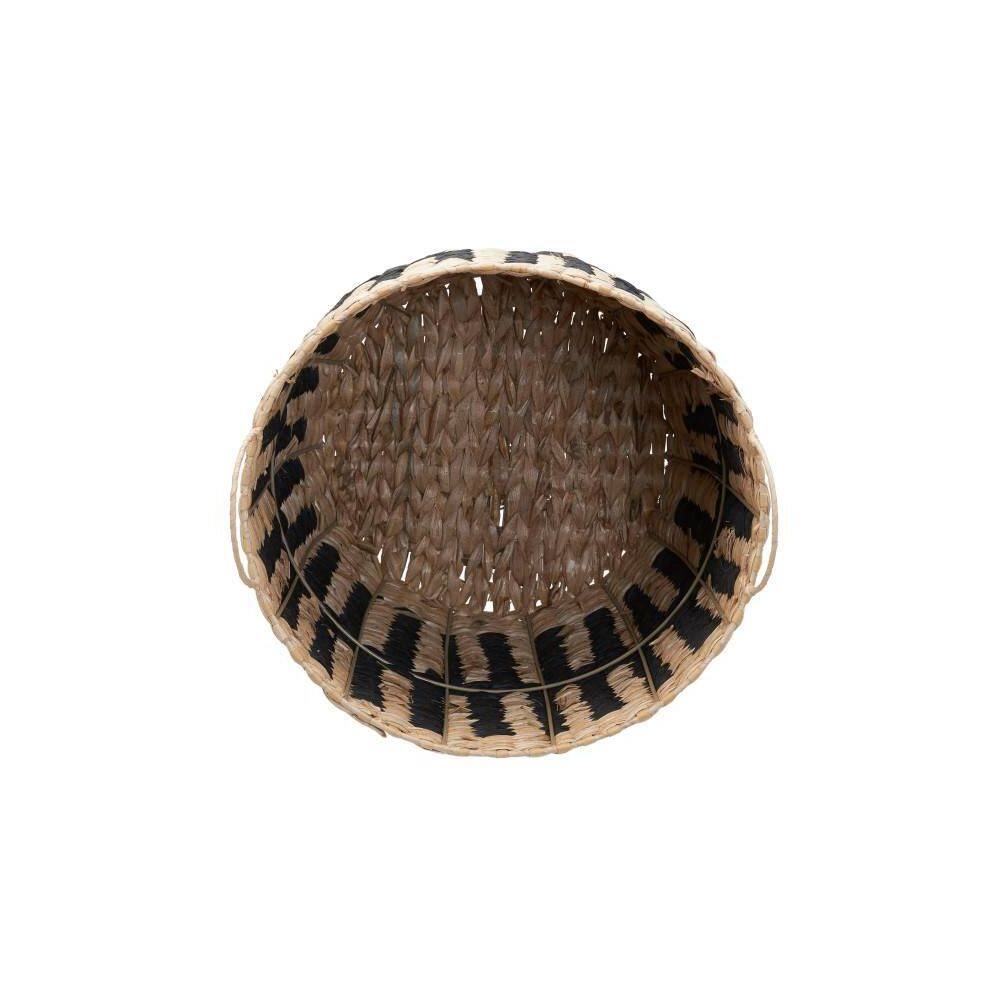 Natural and Black Seagrass Woven Storage Basket with Handles