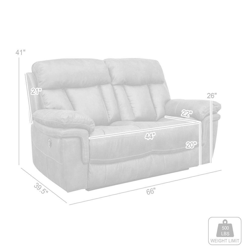 Grayson 66" Gray Leather Power Reclining Loveseat with Pillow-Top Arms