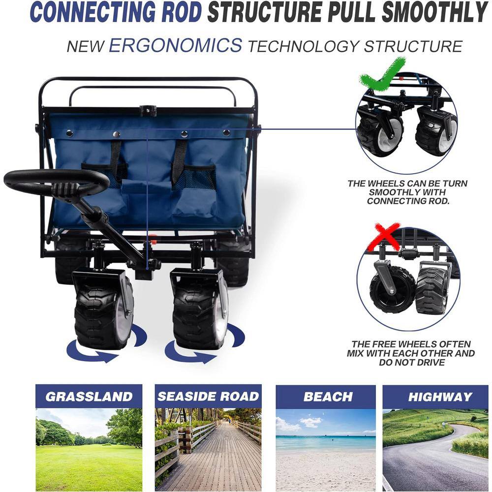 Heavy Duty Dark Blue Steel Collapsible Outdoor Wagon with All-Terrain Wheels