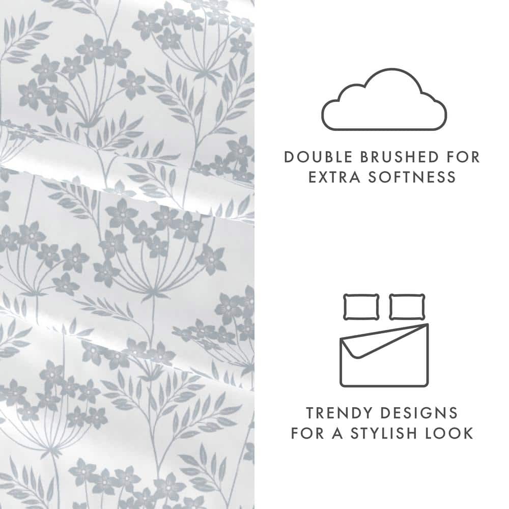 Full Size Blue Floral Microfiber Deep Pocket Sheet Set