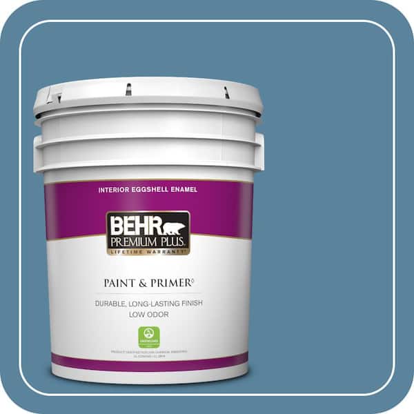 BEHR PREMIUM PLUS 5 gal. #BIC-38 Honest Blue Eggshell Enamel Low Odor Interior Paint & Primer