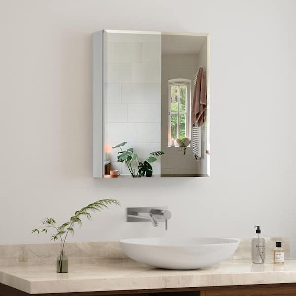 FAMYYT 20 in. W x 26 in. H Black Rectangular Aluminum Surface/Recessed Medicine Cabinet with Mirror, Adjustable Shelves