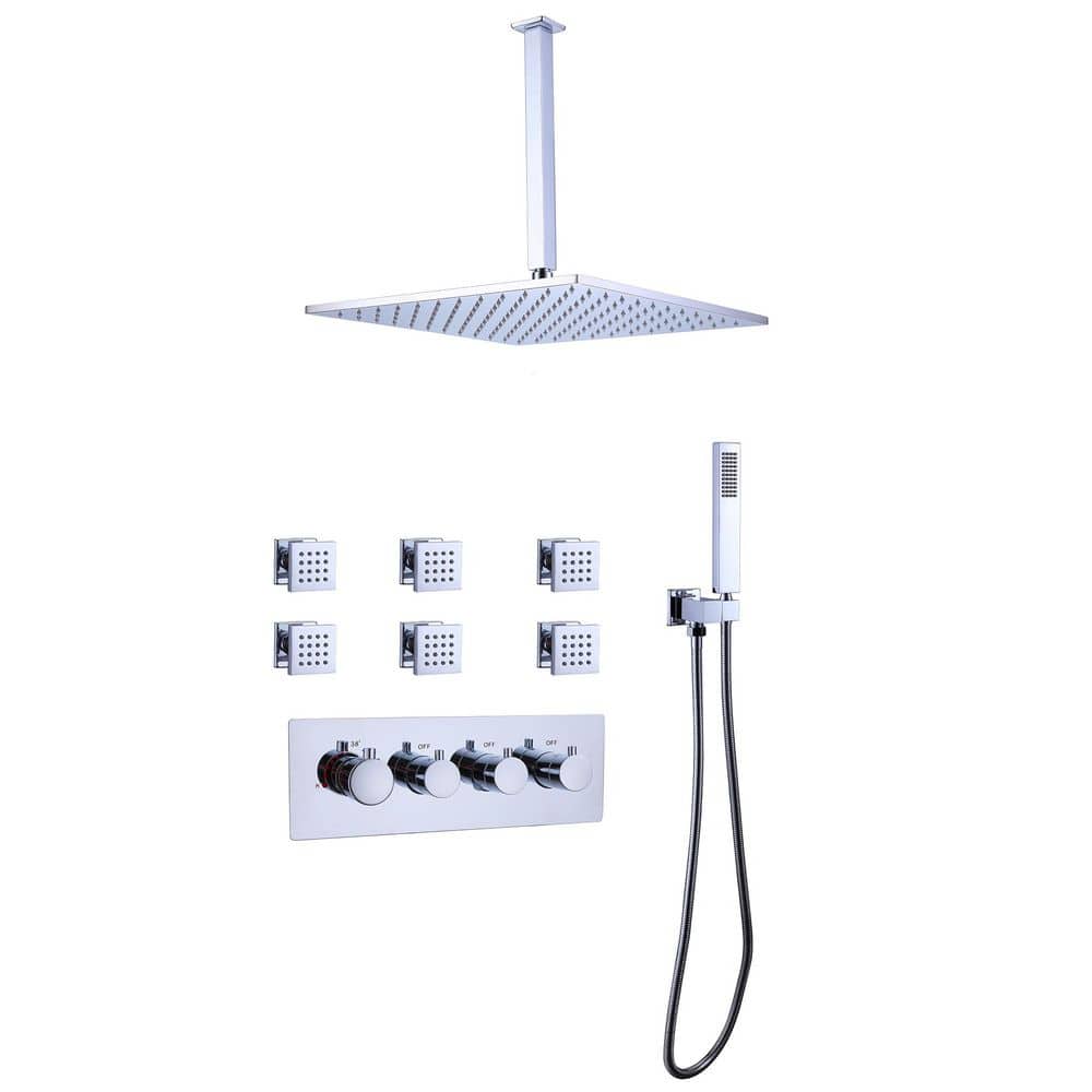 3-Spray Square Shower Head Ceiling Type Fixed and Handheld Shower Head Flow Rate 1.8 GPM in Chrome price history on PriceWatchPro