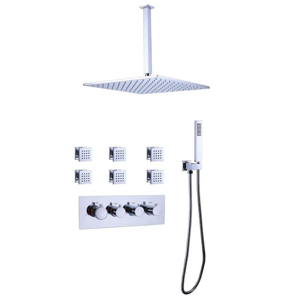 3-Spray Square Shower Head Ceiling Type Fixed and Handheld Shower Head Flow Rate 1.8 GPM in Chrome