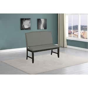 Selina Gray Dining Bench High Back 22" Linen Fabric Solid Wood 22"