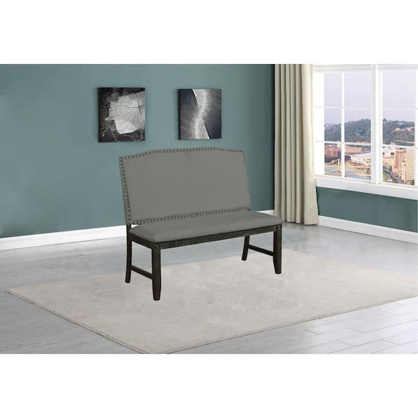 Best Quality Furniture Selina Gray Dining Bench High Back 22" Linen Fabric Solid Wood 22"