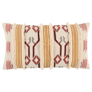 Multicolor Striped Tribal Print Cotton Poly Filled 14 in. x 26 in. Decorative Throw Pillow