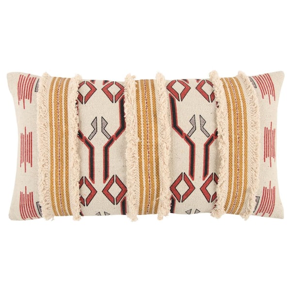 Unbranded Multicolor Striped Tribal Print Cotton Poly Filled 14 in. x 26 in. Decorative Throw Pillow
