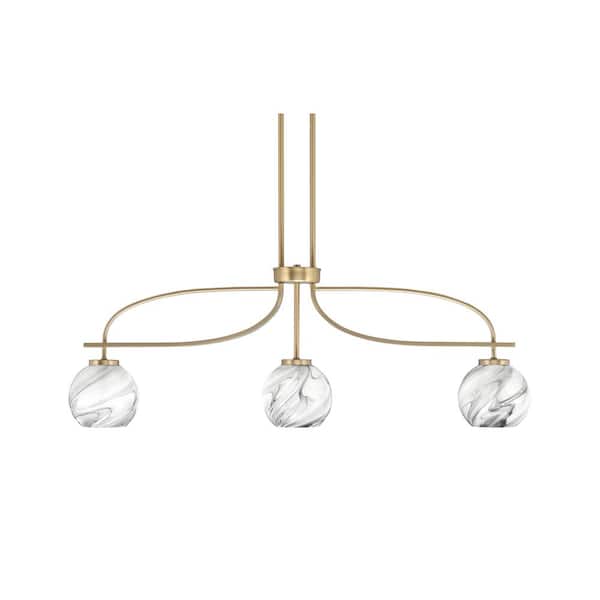 Unbranded Olympia 13 in. 3-Light Chandelier New Age Brass Onyx Swirl Glass Shade