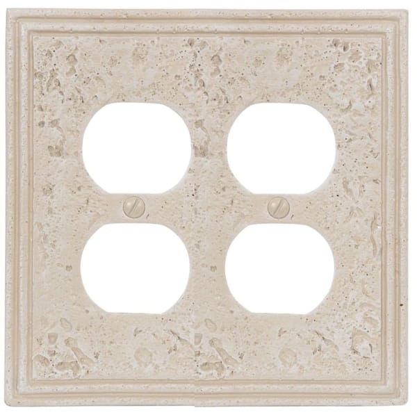 AMERELLE Faux Stone 2 Gang Duplex Resin Wall Plate - Almond