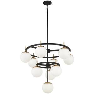 Alluria 10-Light Weathered Black with Autumn Gold Chandelier with Etched Opal Glass Shade