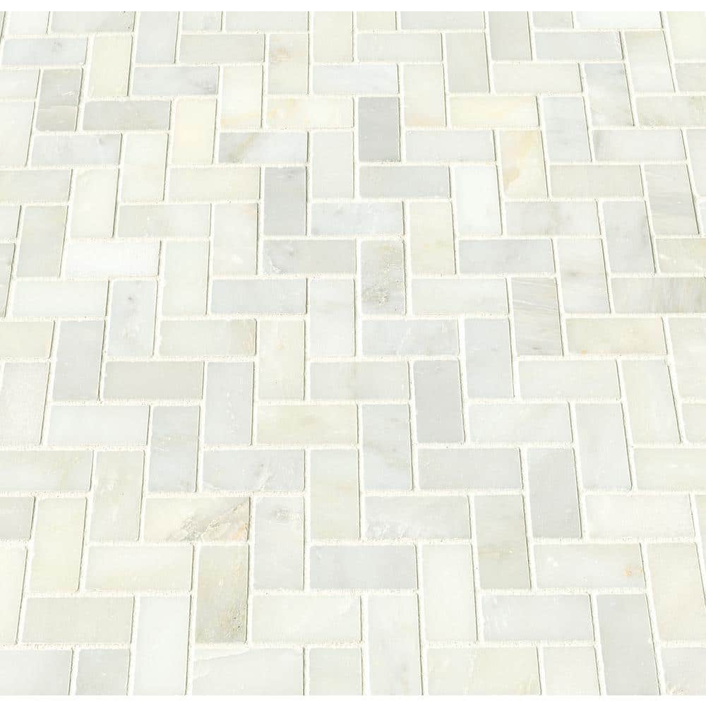Greecian White Herringbone Polished Marble Mosaic Tile