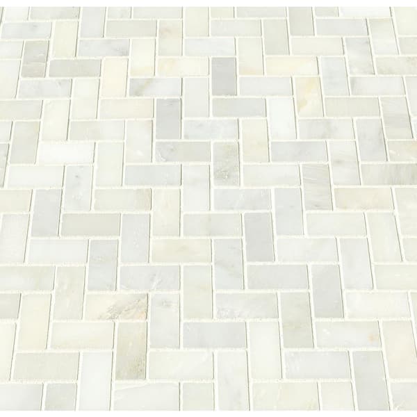 MSI - Greecian White Herringbone 12 in. x 12 in. Polished Marble Mesh-Mounted Mosaic Floor and Wall Tile (9.4 sq. ft./case)