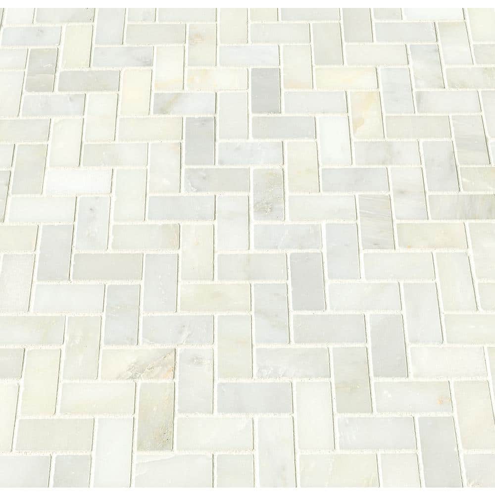 Msi Greecian White Herringbone 12 In X Polished Marble Floor And Wall Mosaic Tile 0 94 Sq Ft Each Smot Gre Hbp The
