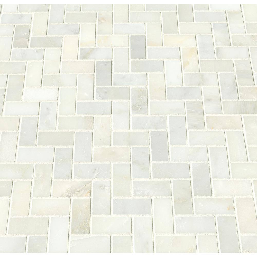 Greecian White Herringbone Polished Marble Mosaic Tile