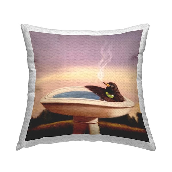 Stupell Industries Birdbath Best Life Animal Alcohol Humor Bird Margarita Multi-Color Square Outdoor Throw Pillow
