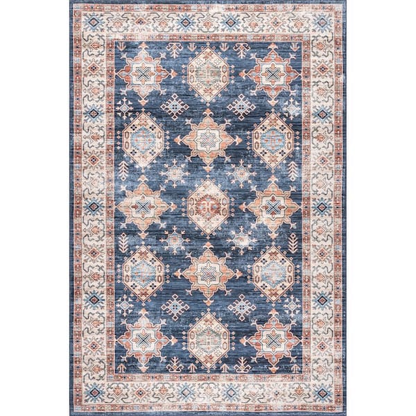 Finley Navy Doormat 3 ft. x 5 ft. Machine Washable Vintage Distressed Indoor Area Rug