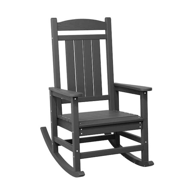 HDPE Plastic Slat Adirondack Outdoor Rocking Chair for Porch Rocker, Gray