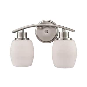 Casual Mission 2-Light Brushed Nickel with White Lined Glass Bath Light