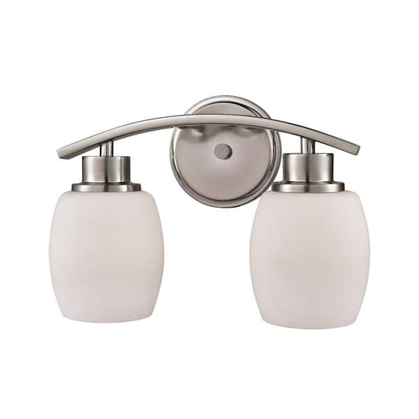 Thomas Lighting Casual Mission 2-Light Brushed Nickel with White Lined Glass Bath Light