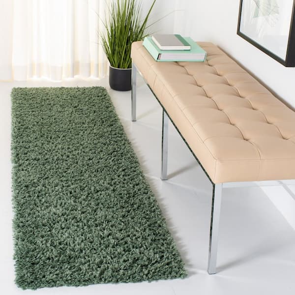 August Shag Green 2 ft. x 9 ft. Solid Runner Rug
