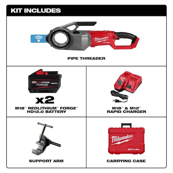 M18 Fuel One-Key Cordless Brushless Pipe Threader Kit with (2) 12.0Ah Batteries and Case