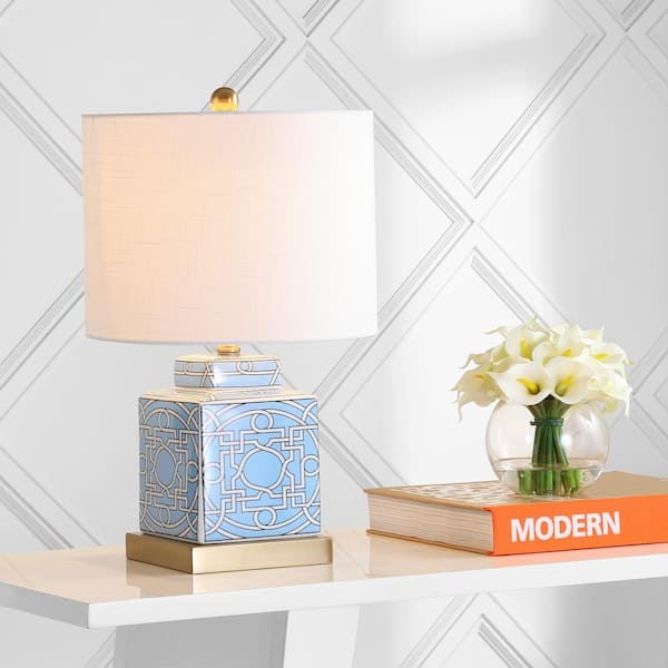 JONATHAN Y Catherine 22 in. Ceramic/Metal Ginger Jar LED Table Lamp, Blue/White