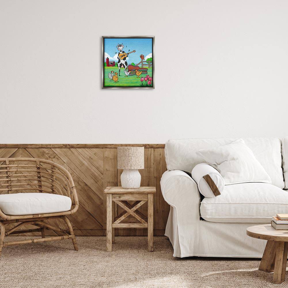 Busking Cow with Audience by Roger Straub Gray Floater Frame Animal Graphic Art Print 18 in. x 18 in. price history on PriceWatchPro
