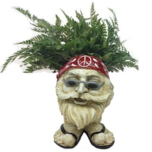 13 in. H Hippie Jerry Antique White Muggly Face Planter in Groovy 1960's Attire Statue Holds 4 in. Pot