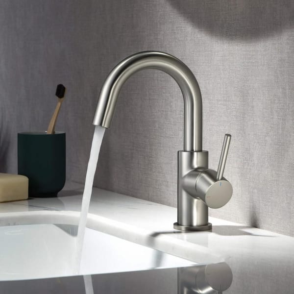 Single Hole Circular Single Handle High-Arc Bathroom Sink Faucet in Brushed Nickel