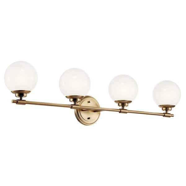 KICHLER Benno 34 in. 4-Light Champagne Bronze Industrial Bathroom Vanity Light with Opal Glass