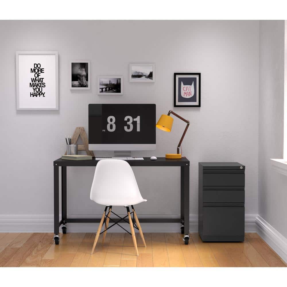 Charcoal Steel 3-Drawer Lockable Mobile Pedestal Filing Cabinet
