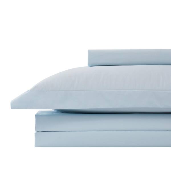 Southshore Fine Linens 300-Thread Count 22 in. Extra Deep Pocket 4-Piece Blue Cotton Percale King Sheet Set