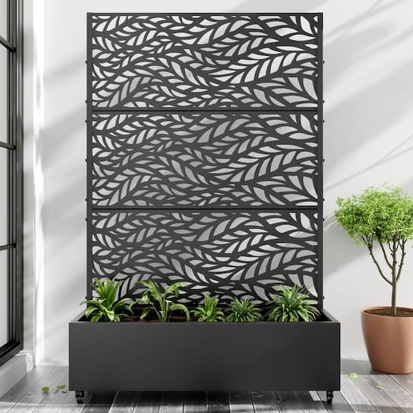 Large 47 in. x 72 in. Black Metal Raised Garden Bed Planter Box with Trellis and Caster