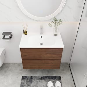 29.75 in. W x 18.05 in. D x 20.25 in. H Single Sink Floating Bath Vanity in Brown Oak with White Arylic Sink Top