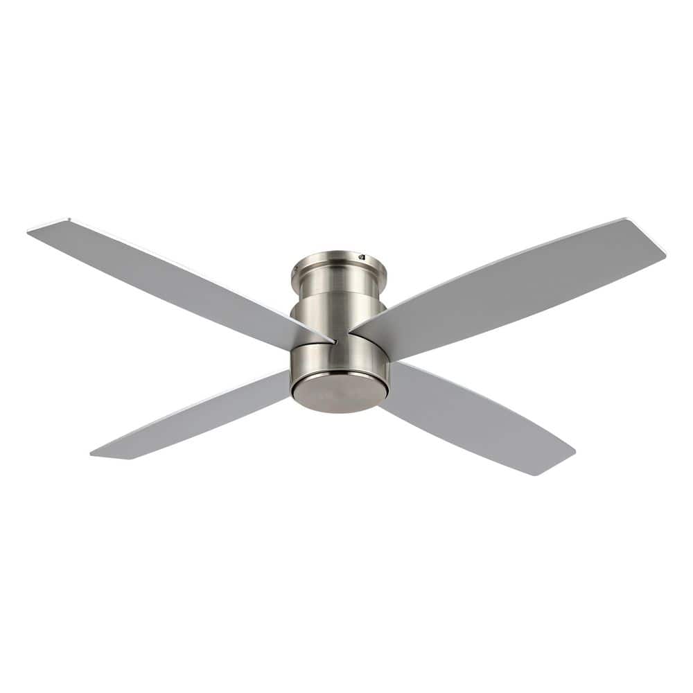 WINGBO 44 in. Flush Mount Nickel and White DC Indoor Ceiling Fan without Lights, 4Reversible