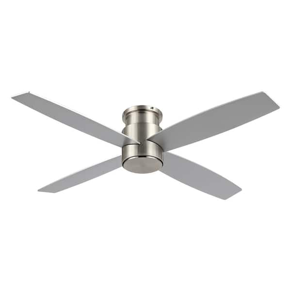WINGBO 44 in. Flush Mount Nickel and White DC Indoor Ceiling Fan without Lights, 4-Reversible Blades