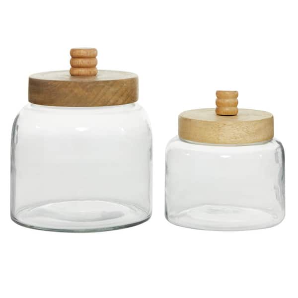 Litton Lane Clear Decorative Canisters with Wood Lids (Set of 2