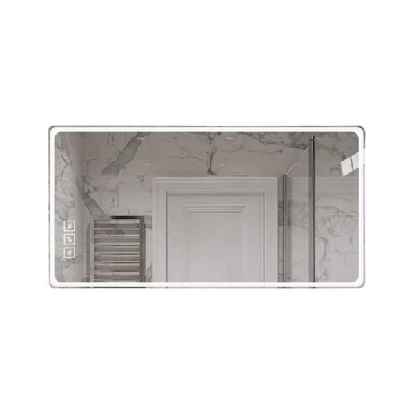 Adrinfly 40 in. W x 32 in. H Rectangular Frameless Wall Mounted Bathroom Vanity Mirror with Touch LED Lights&Anti-Fog in Silver