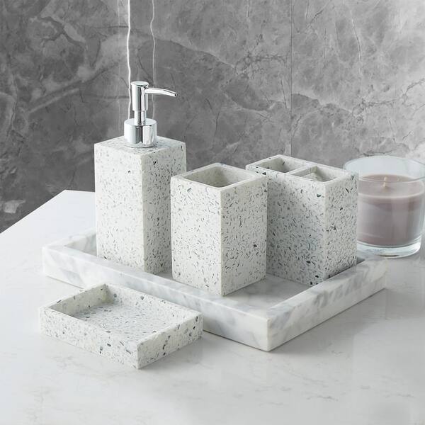 Sweet Home Collection Serendipity 4-Piece Bathroom Accessory Set (Soap Pump, Tumbler, Toothbrush Holder and Soap Dish)