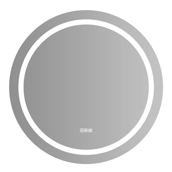 24 in. W x 24 in. H Large Round LED Light with 3-Color Frameless Anti-Fog Wall Mounted Bathroom Vanity Mirror in Chorme