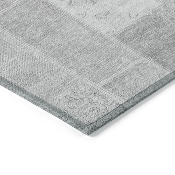 Silver, Gray, Graphite 8 ft. x 10 ft. Woven Plaid Polyester Rectangle Indoor/Outdoor Area Rug