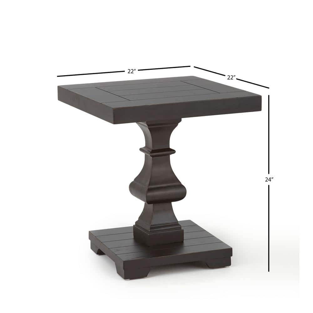 Dory Black Solid Wood Square End Table with Pedestal Base