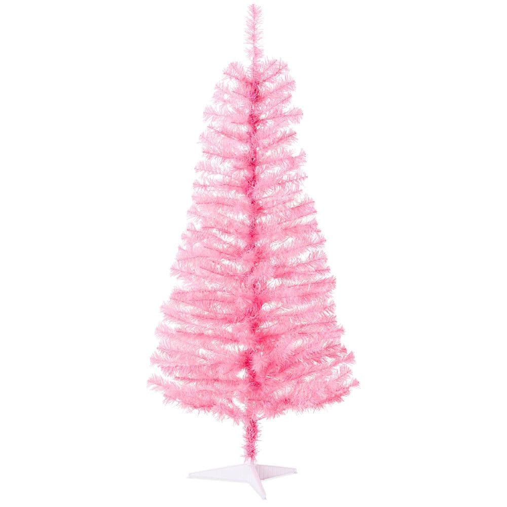 4 ft. Pink Tinsel Pre-Lit Artificial Christmas Trees with 50 LED Clear/White Lights