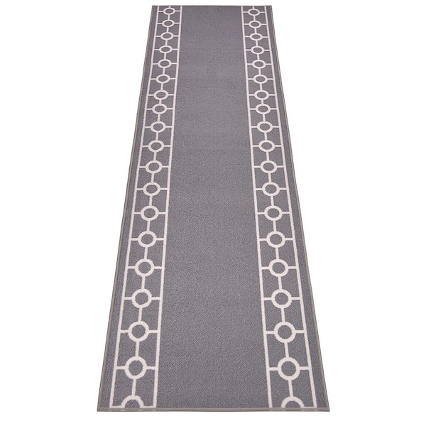 RugStylesOnline Chain Border Design Cut to Size Gray Color 36 " Width x Your Choice Length Custom Size Slip Resistant Stair Runner Rug